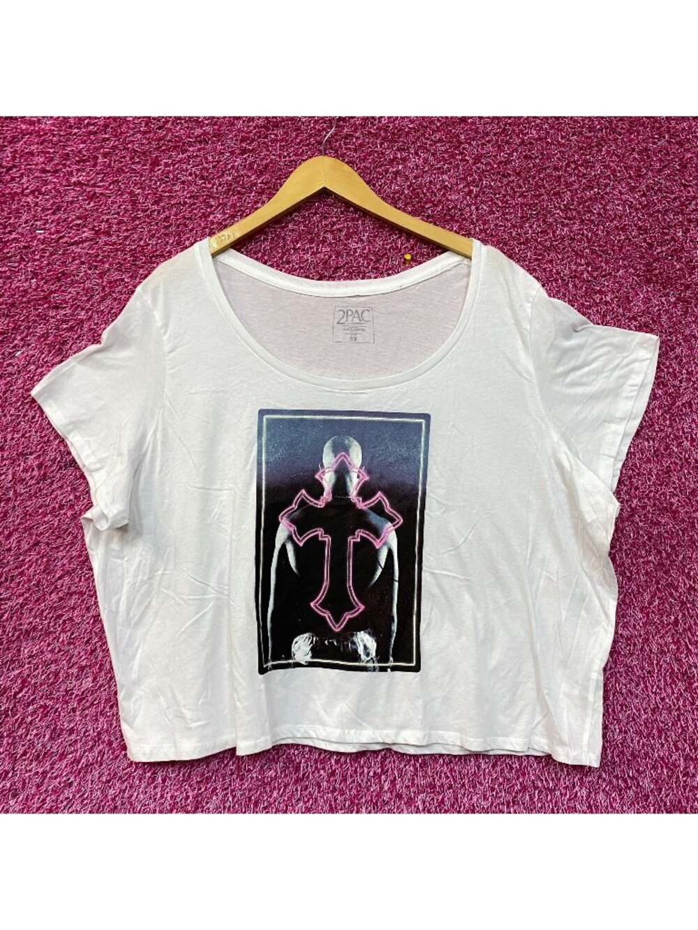 2Pac Only God Can Judge Me Neon Cross Rap Crop Top 3X